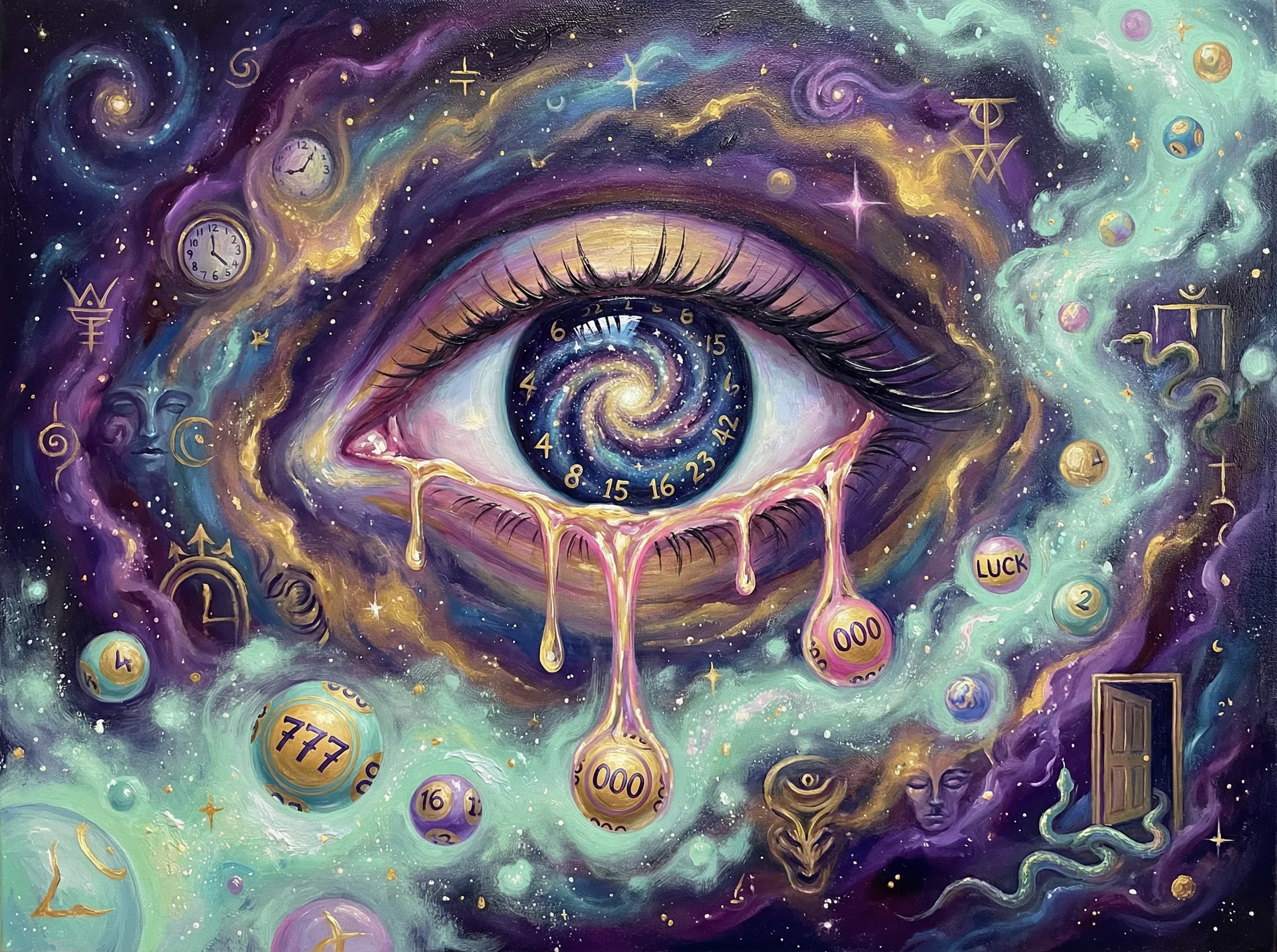 超现实梦境画作 - 宇宙之眼与银河虹膜，关联 凤凰彩票 幸运号码